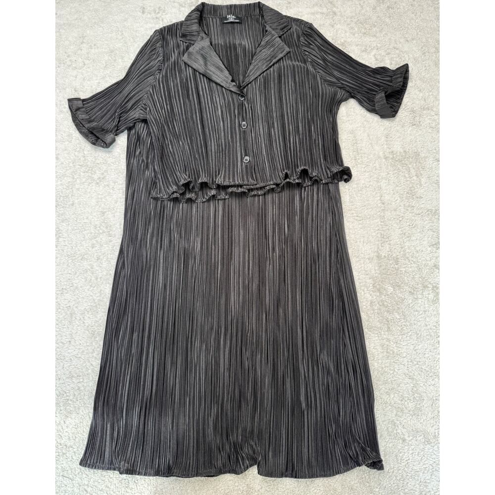 Dressed in LALA Black Plisse Maxi Skirt + Button Up top SET